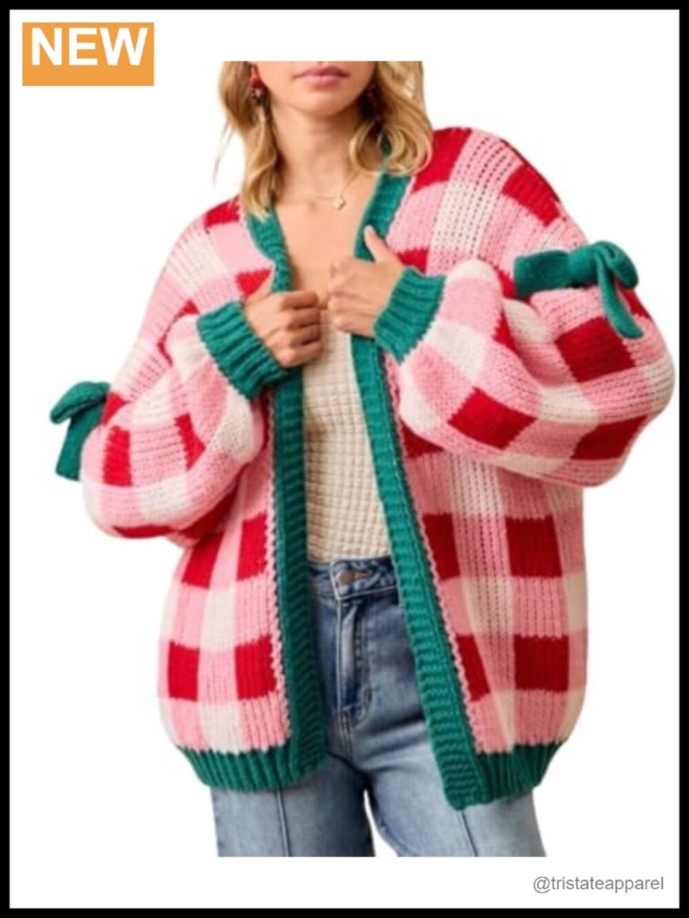 Chunky Knit Plaid Cardigan Oversized Long Sleeve Open Front Sweater Coat